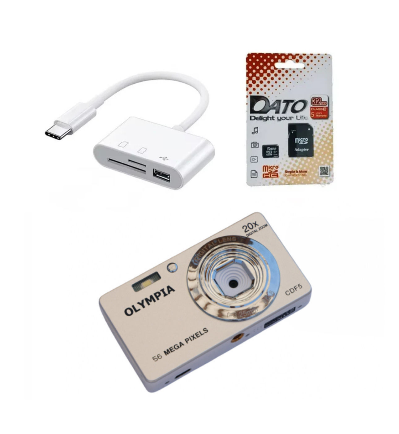 ערכת OLYMPIA CDF5 עם כרטיס SD 32GB וקורא כרטיס USB-C בצבע לבן