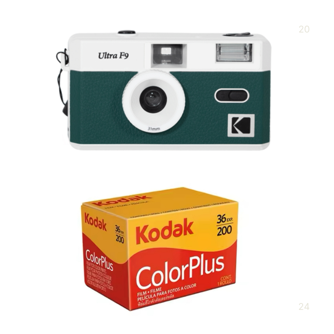 מארז KODAK: מצלמה פילים Ultra F9 בצבע ירוק עם פילים 36 תמונות Iso200