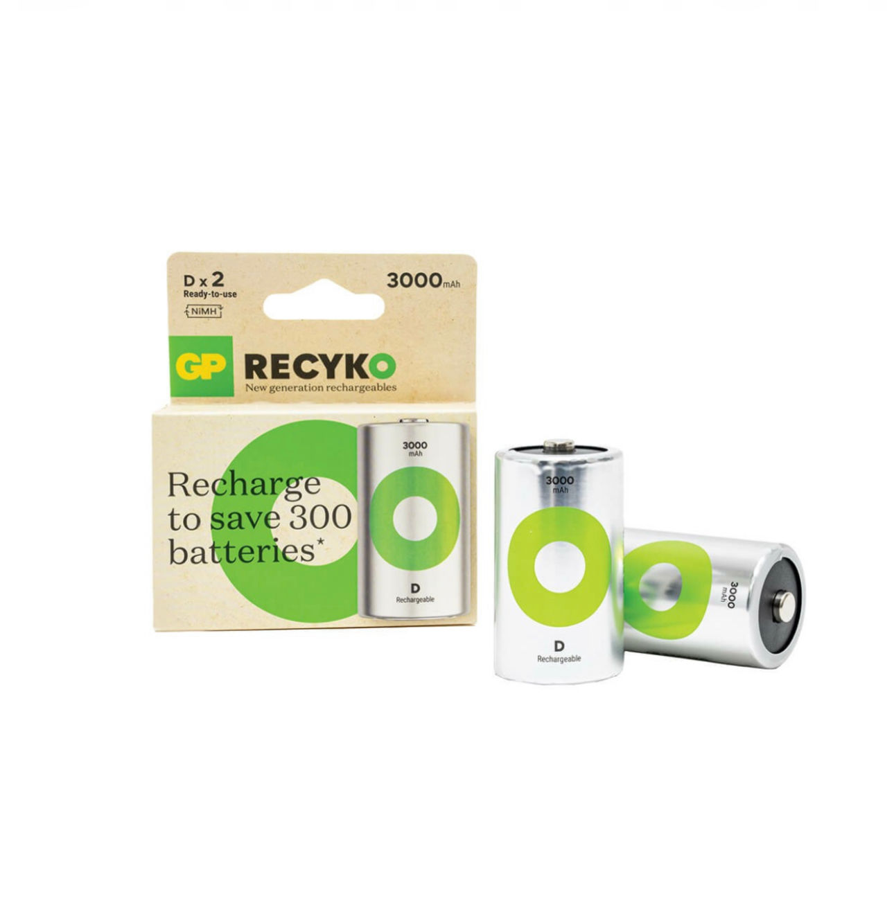 זוג סוללות D נטענות GP Recyko