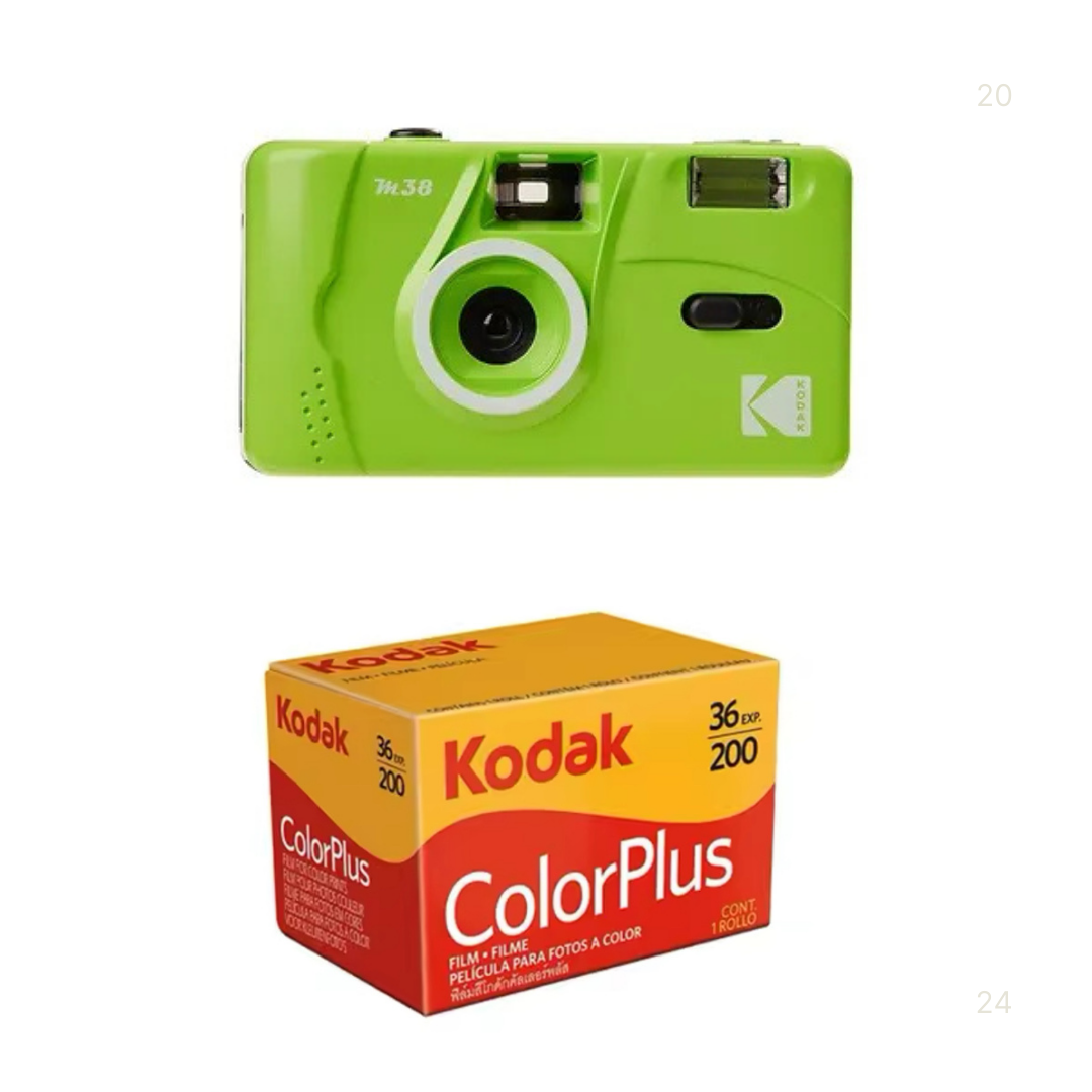 מארז KODAK: מצלמה פילים M38 Power Flash בצבע ירוק עם פילים 36 תמונות Iso200