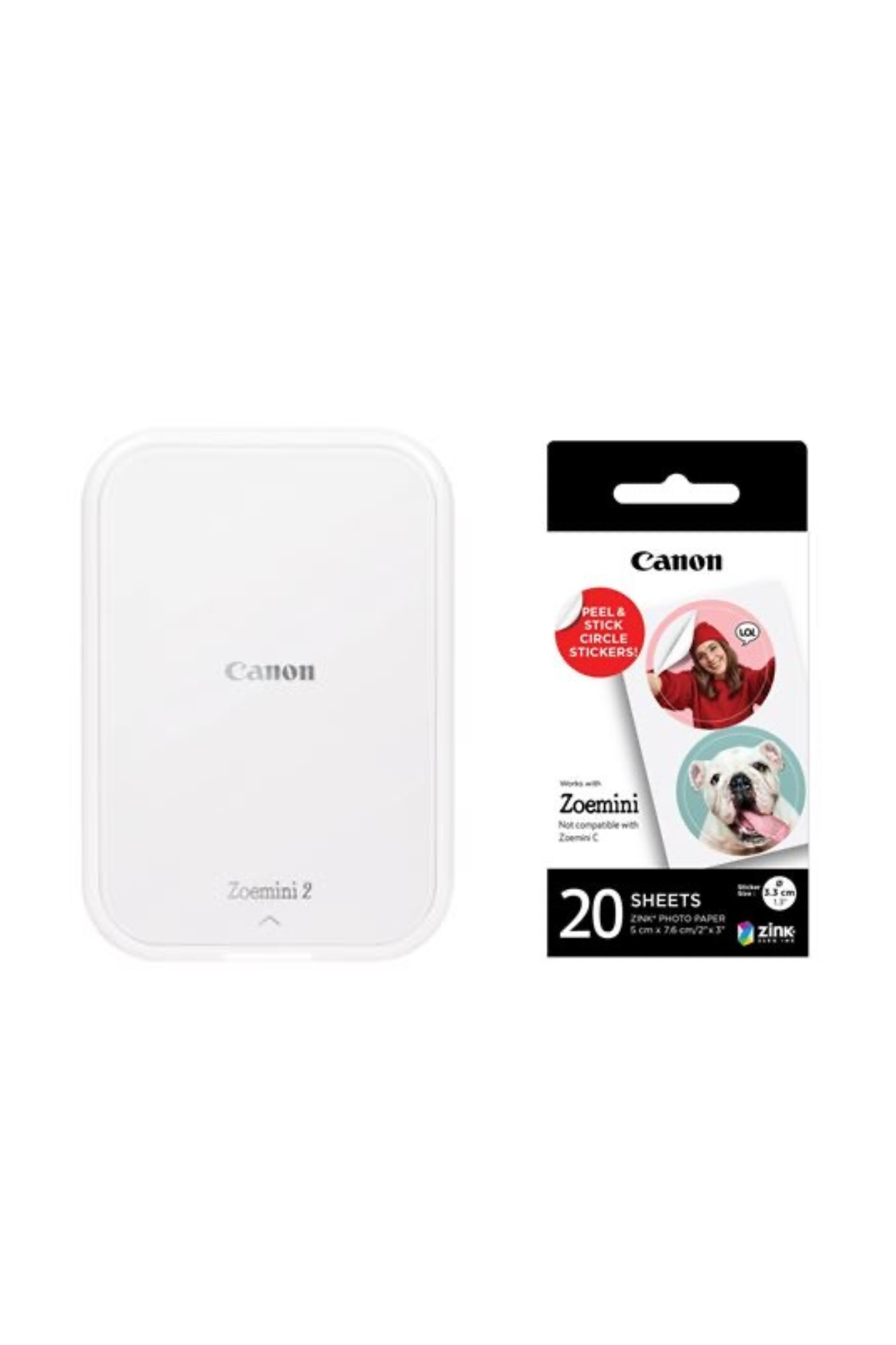 מדפסת תמונות אלחוטית קומפקטית CANON Mini Printer ZOEMINI 2 בצבע לבן עם 20 דפים
