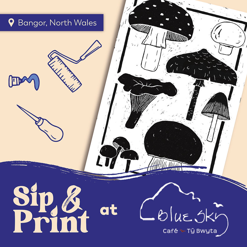Sip and Print - Lino Print Workshop - Blue Sky, Bangor, North Wales