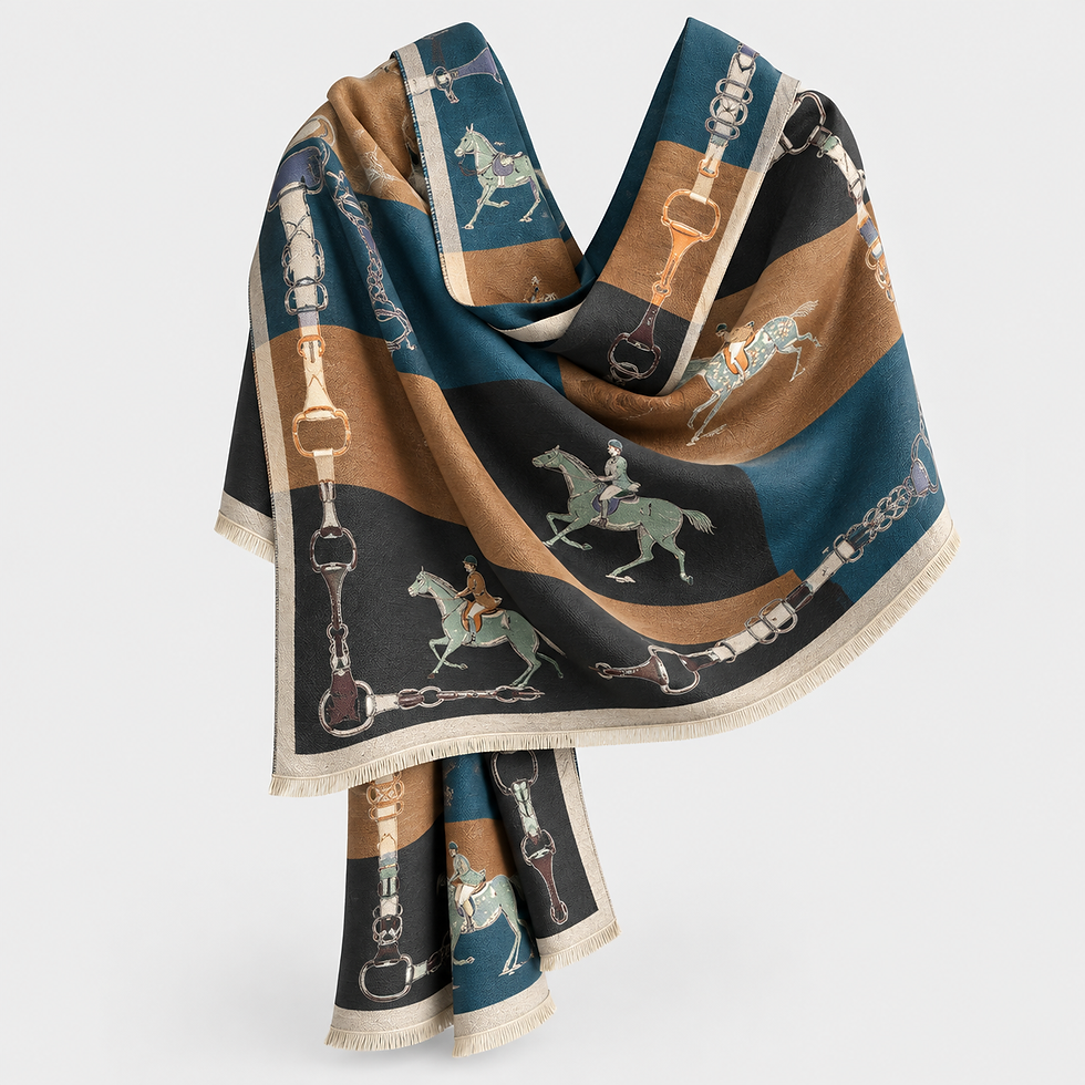 Thumbnail: Hunter Green & Navy Reversible Riding Shawl- Reversable