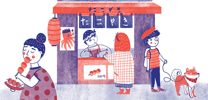 Osaka Takoyaki stand illustration