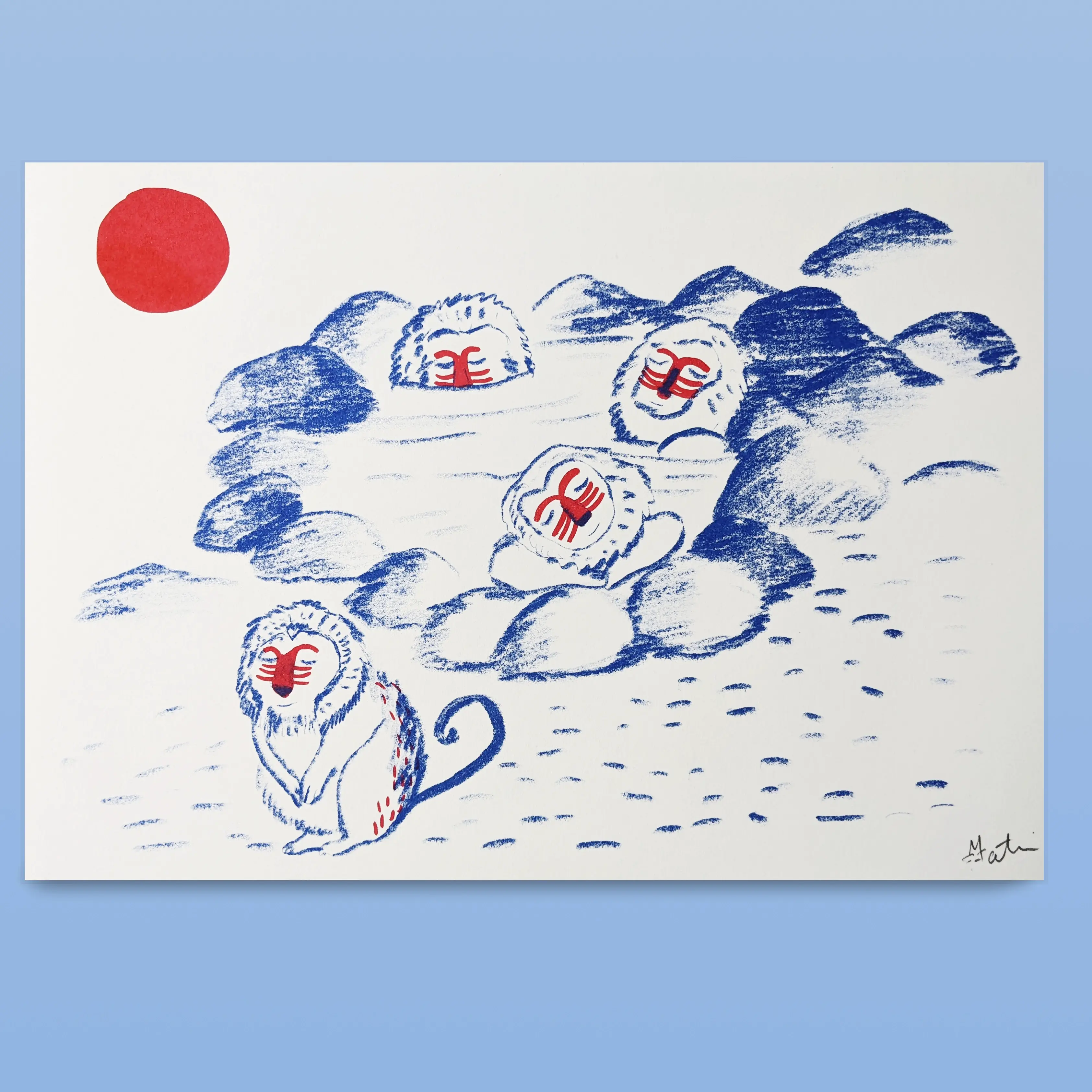 Nagano Snow Monkeys Risograph