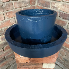 Midnight Blue Coloured Medium Round Shaped Plant Pot & Tray Combo