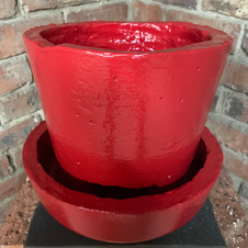 Signal Red Coloured Small Round Tapered Plant Pot & Tray Combo