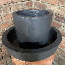 Battleship Grey Coloured Medium Round Shaped Plant Pot & Tray Combo