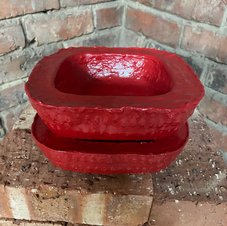 Signal Red Coloured Small Square Bowl-Shaped Plant Pot & Tray Combo