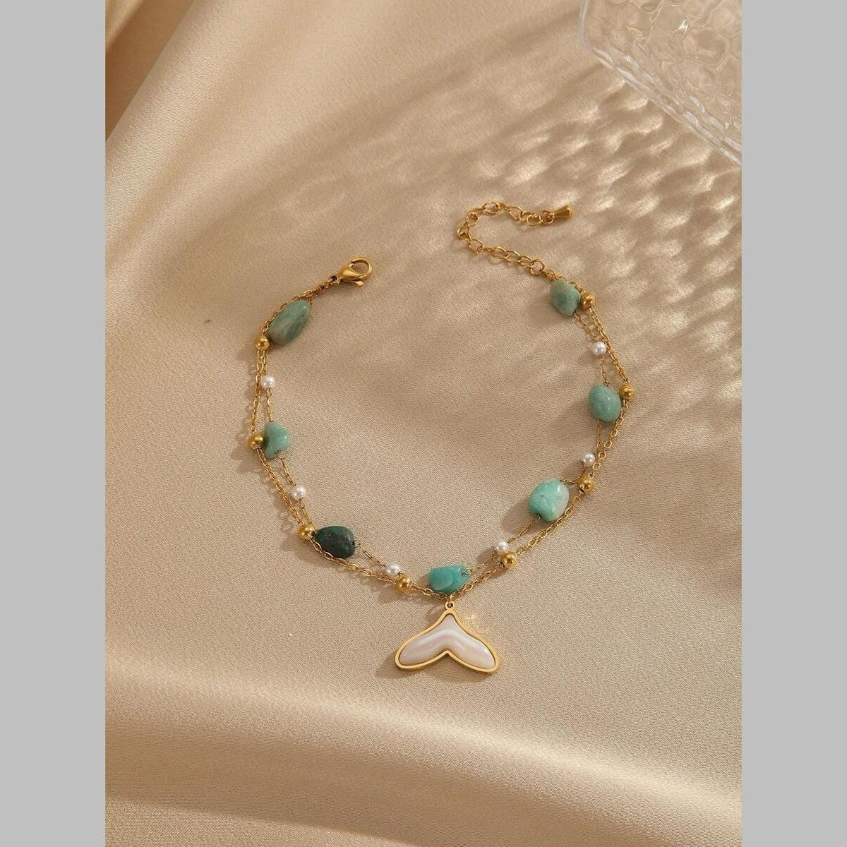Mermaid Tail Dual Link Turquish Pearl Single Anklet