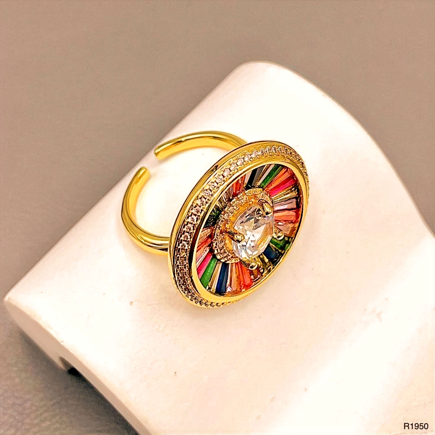 Tvisa Multicolor Solitaire CZ Stone Adjustable Finger Ring