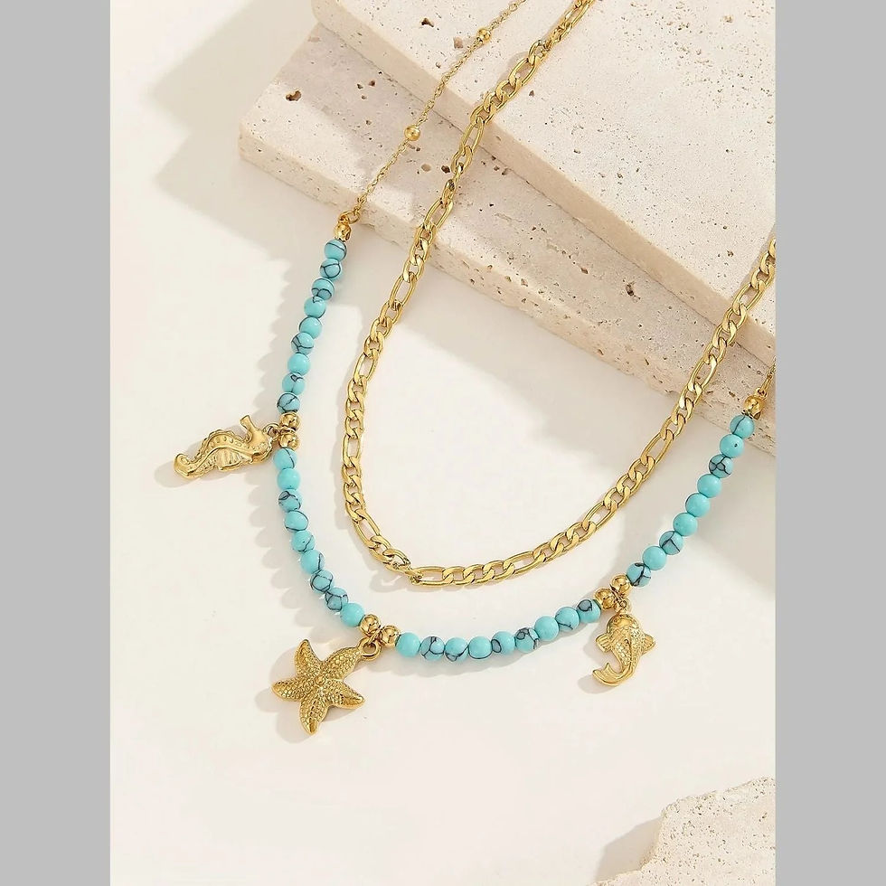 Beach Sea Horse Star Fish Beads Dual Layer Necklace