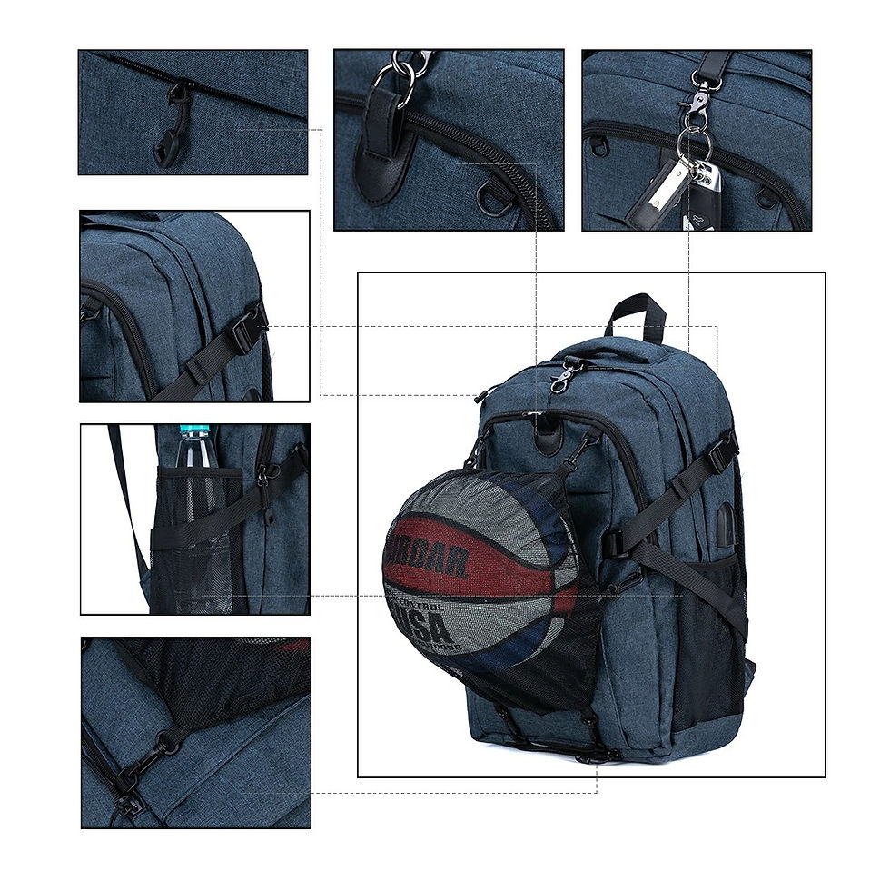 サムネイル： [BPF004]バスケバッグ ボール専用収納付 アウトドア PC バックパック USB 充電付