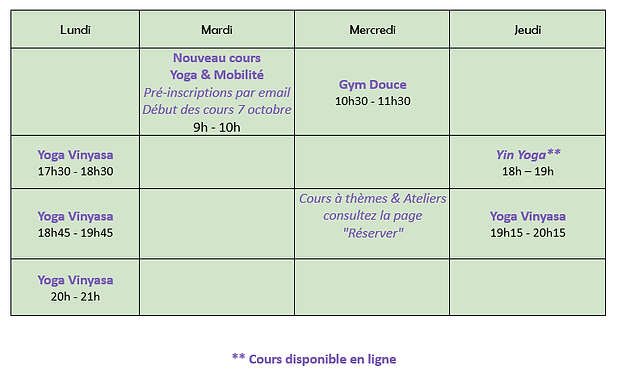 Cours collectifs Yoga