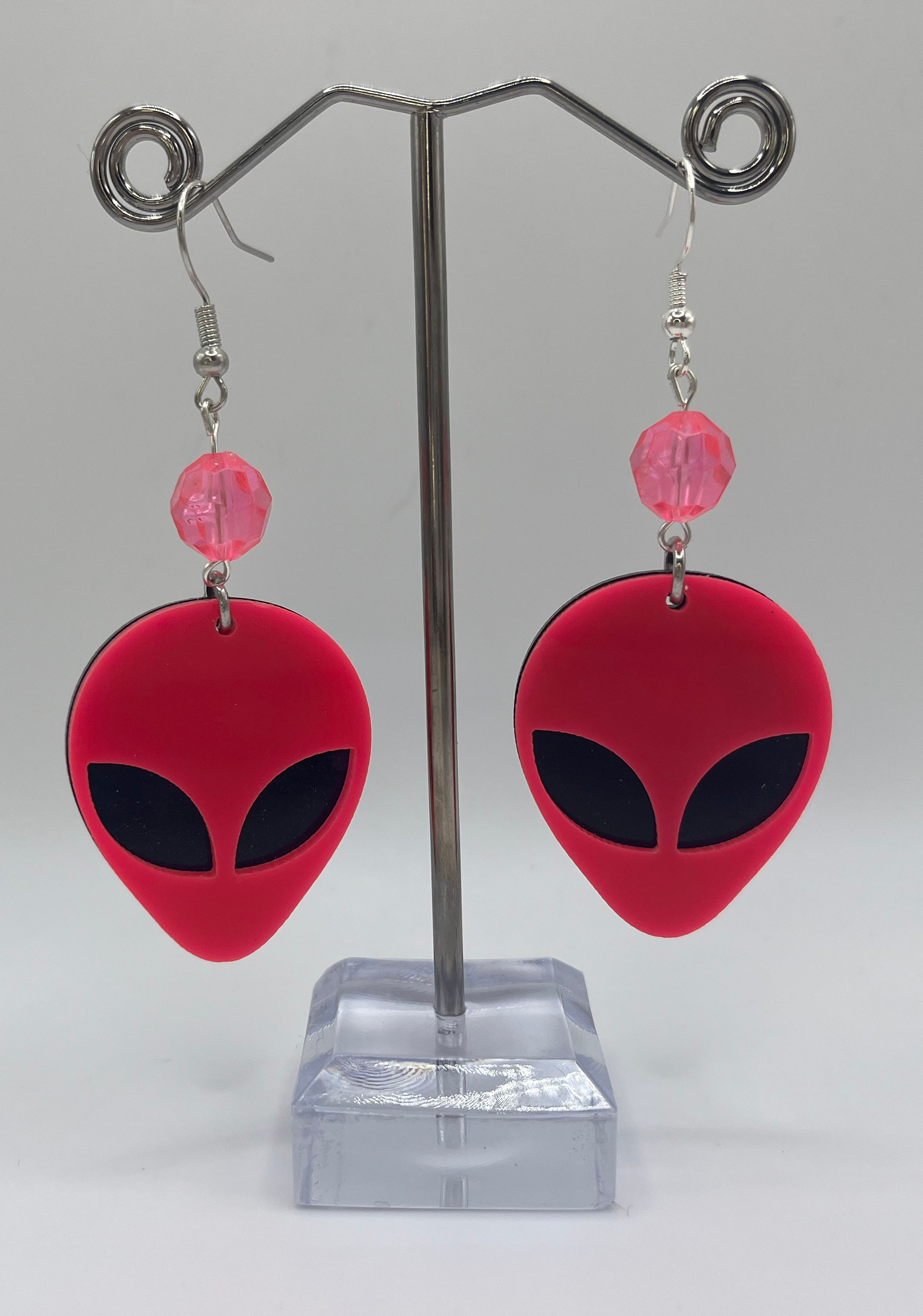 Pink Crystal Alien Earrings