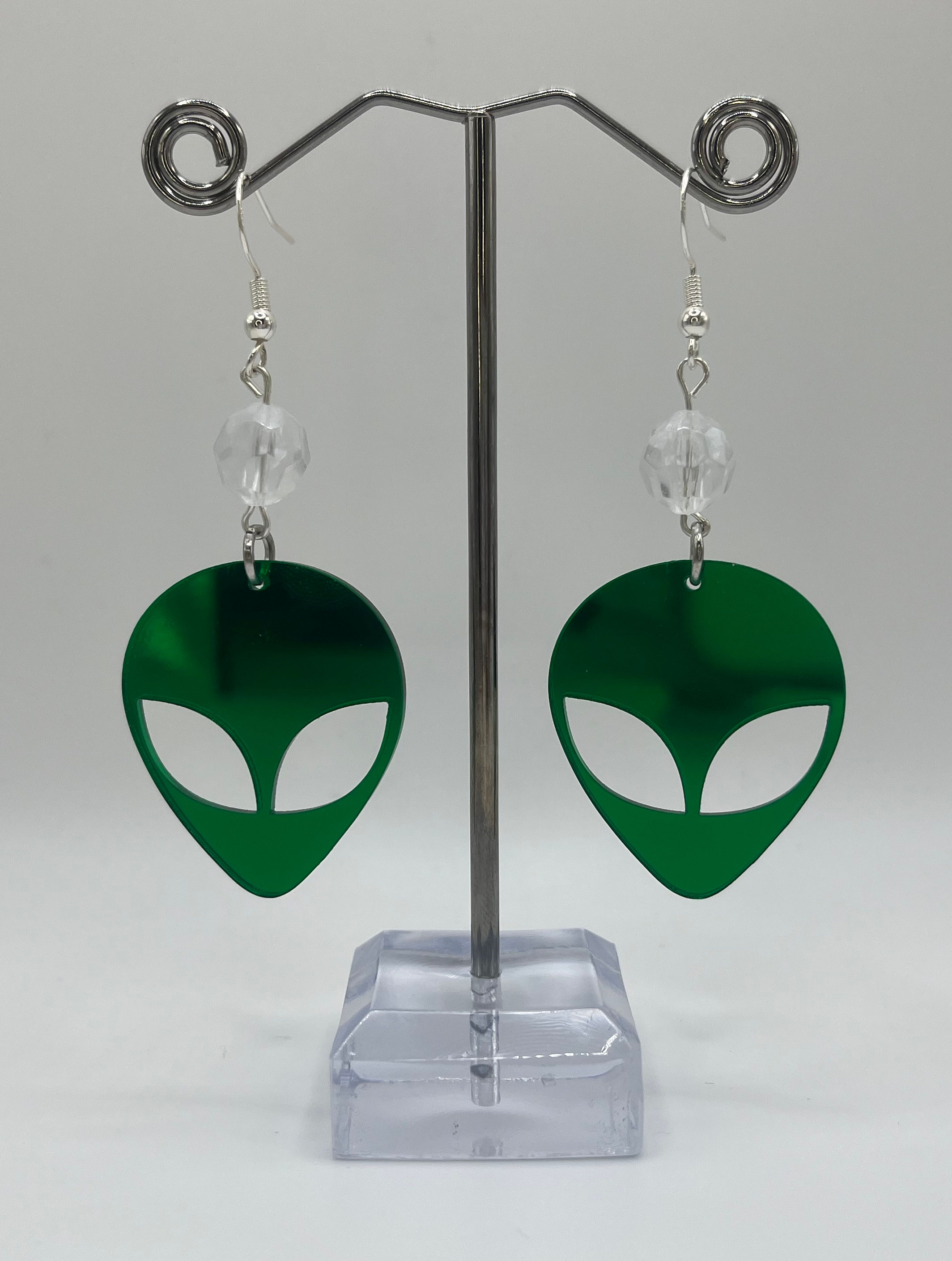 Crystal Green Alien Earrings