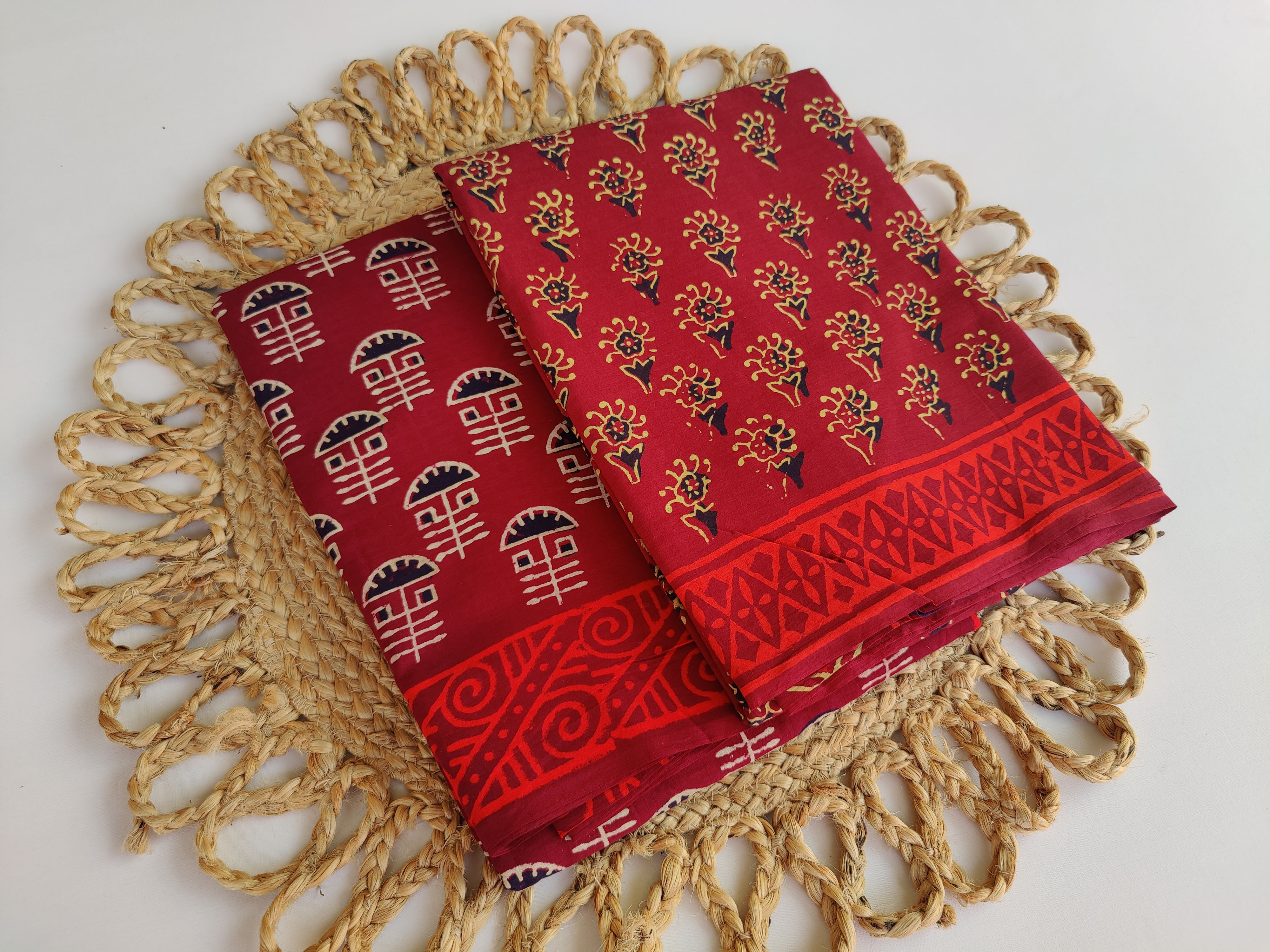 SR002.Summer Pure Ajrakh print Cotton Saree