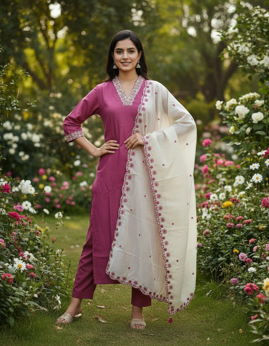 Thumbnail: KU1443.Vatican Kurta set with Cutdana work dupatta