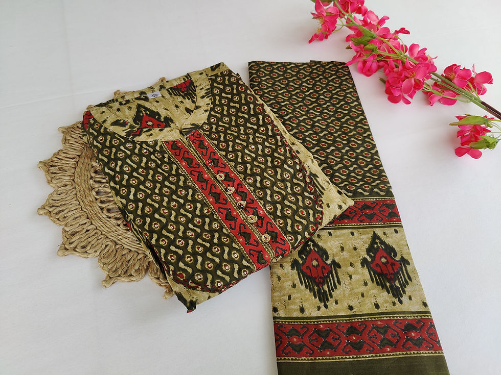 Thumbnail: KU1467.Pure Cotton Frock&Dupatta with Ajrak print