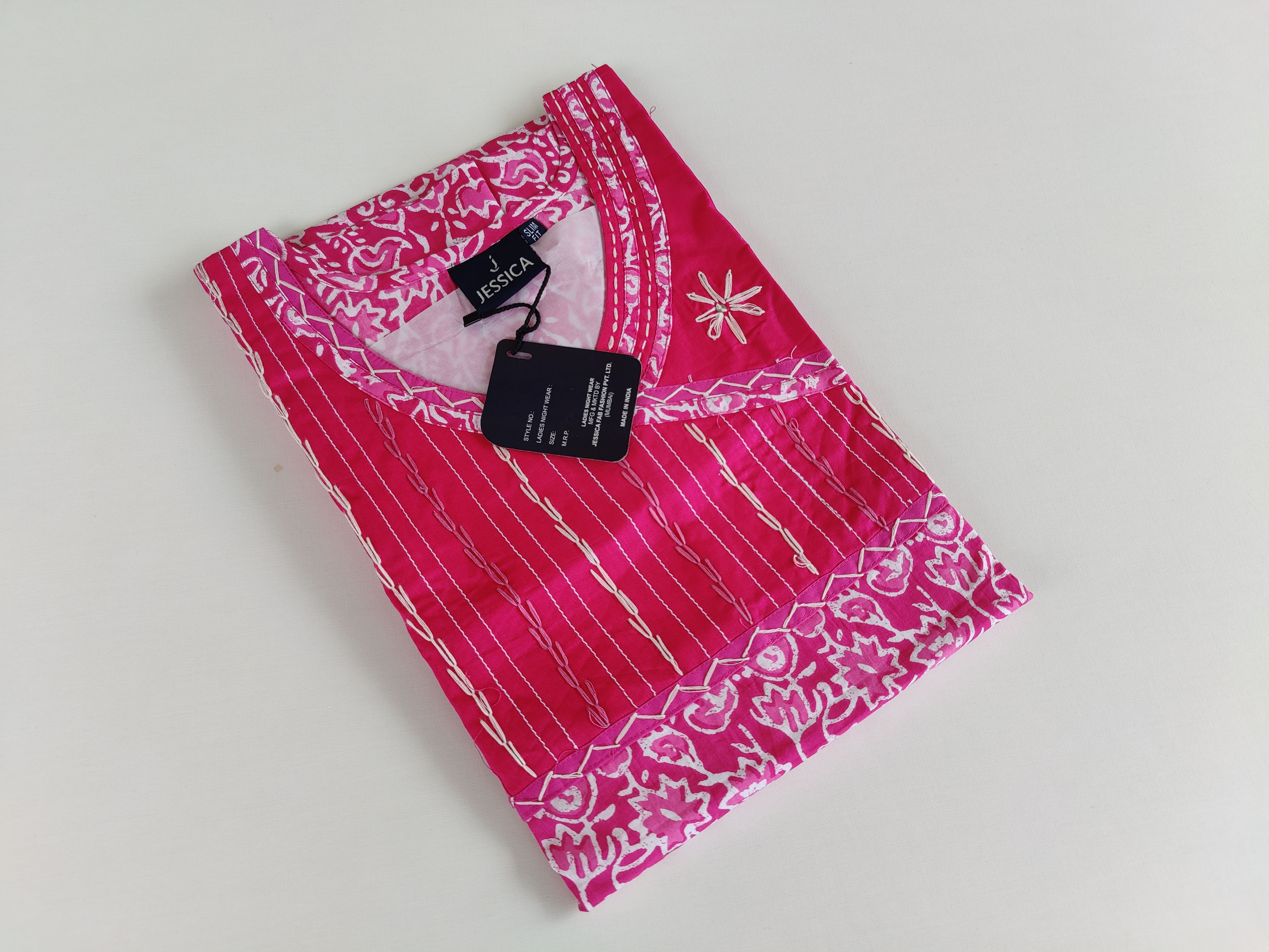 JE0255.Pure Cotton Nighty with Kantha Work