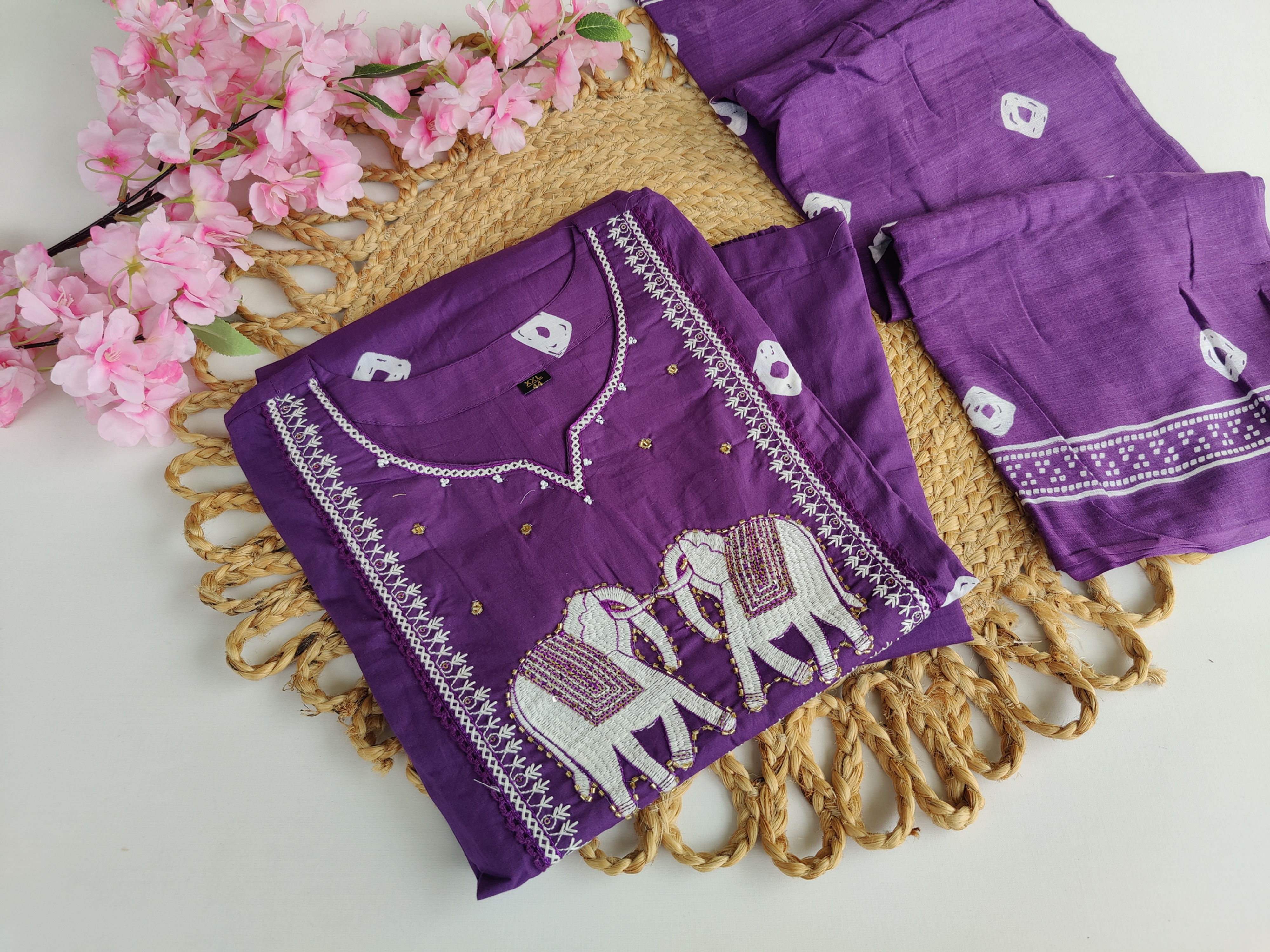 KU964.Pure Jaipur Cotton Kurta Set with Bandhini Print