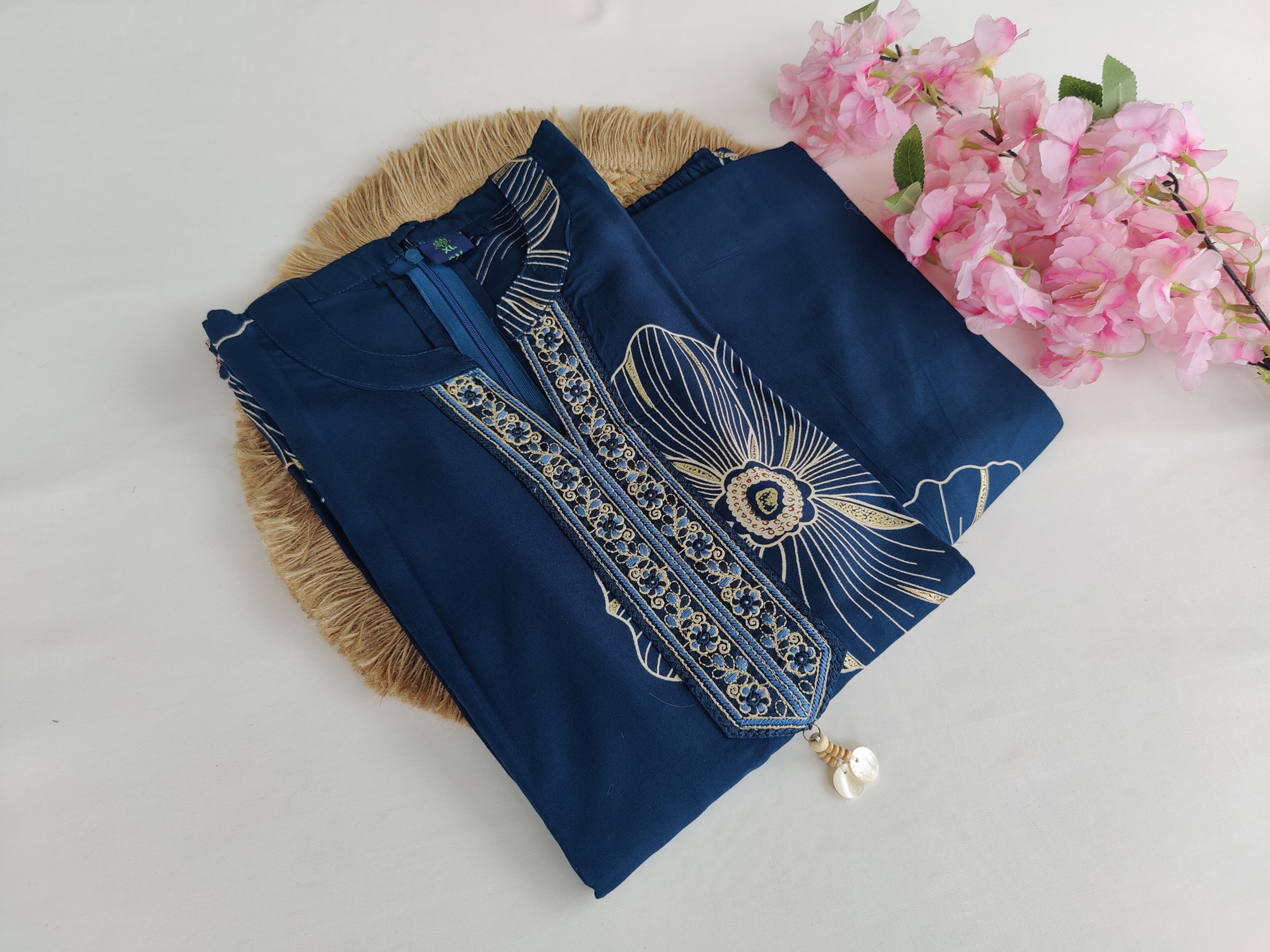 KU1276.Rayon Co-Ord Set with Foil Work