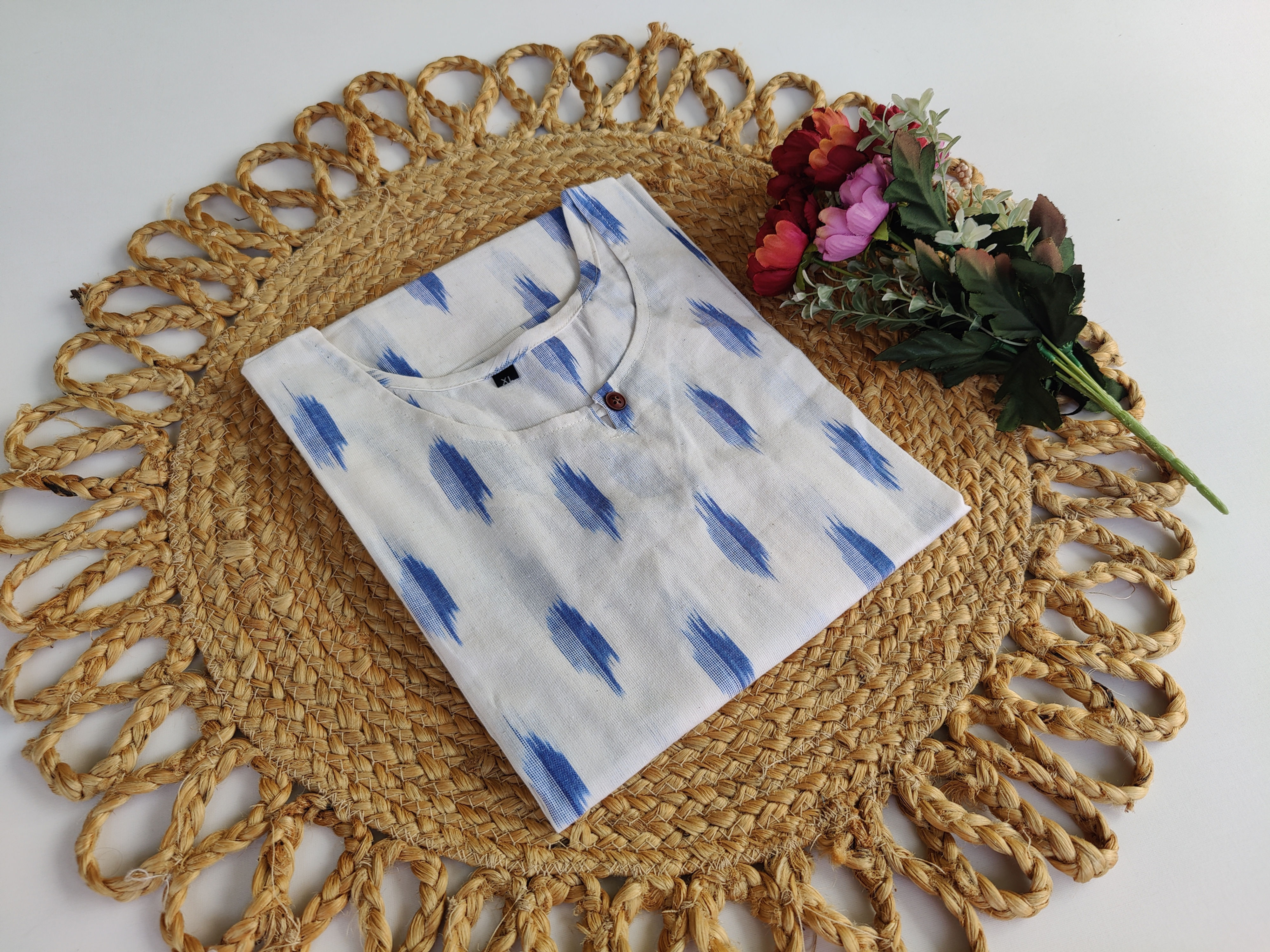 KU1141.Pure Ikkat Cotton Side Cut Kurti