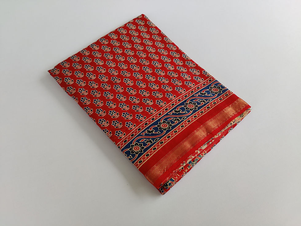Thumbnail: SR005.Pure Cotton saree with Ajrak print