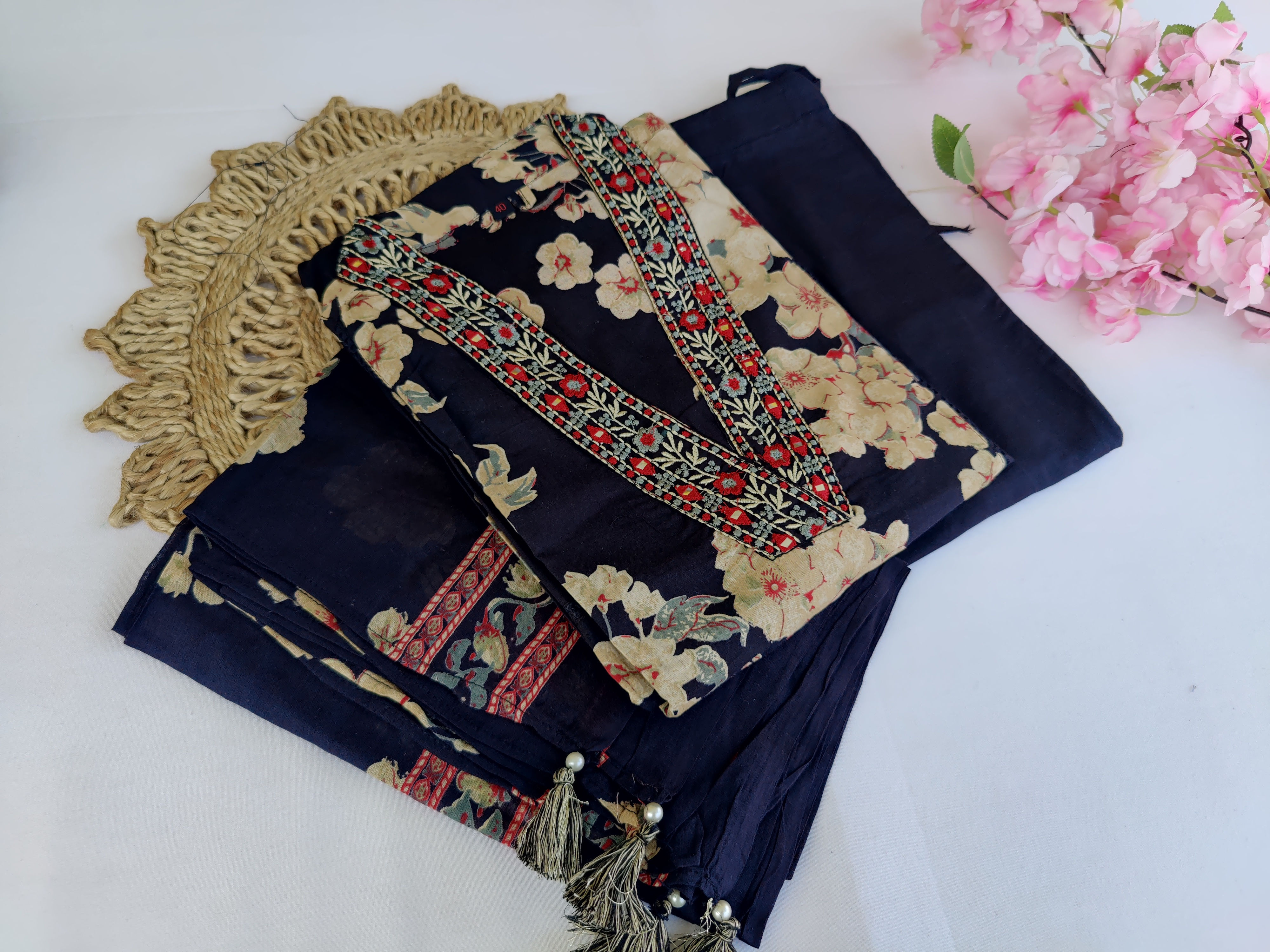 KU1386.Pure Cotton V-neck Kurta set