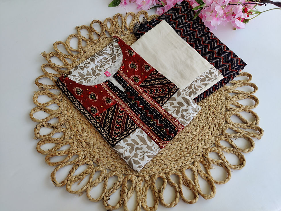 KU904.Cotton Kurta Set with Rajasthani patch work