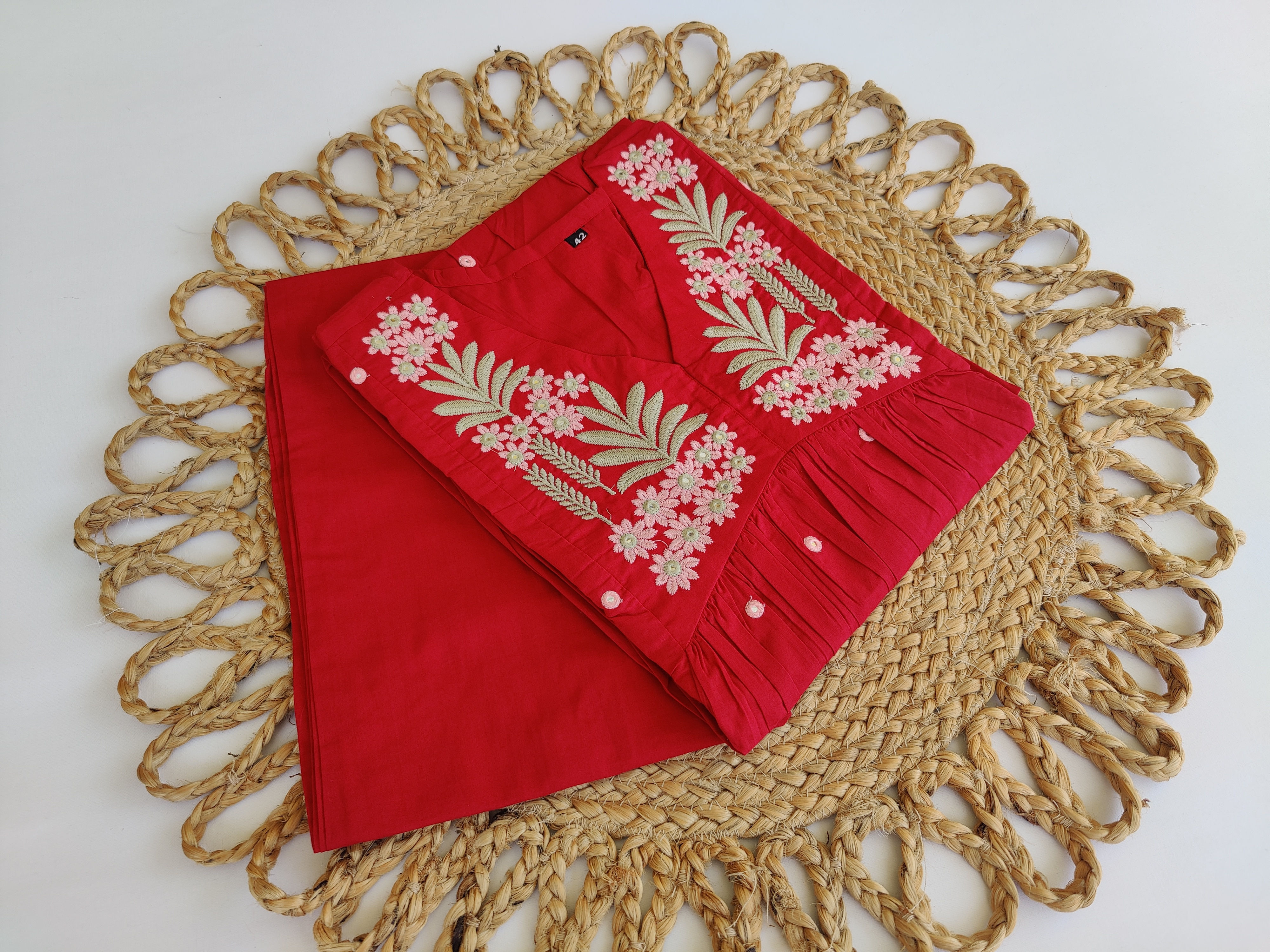 KU1101.Cotton Co-Ord Set with Embroidery Work