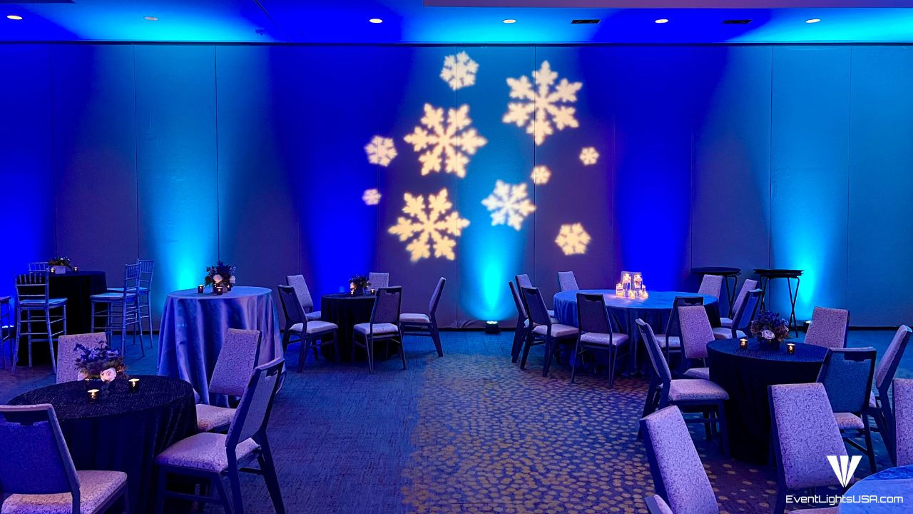 Snowflake pattern with blue light at Westin Hotel in Arlington, Virginia