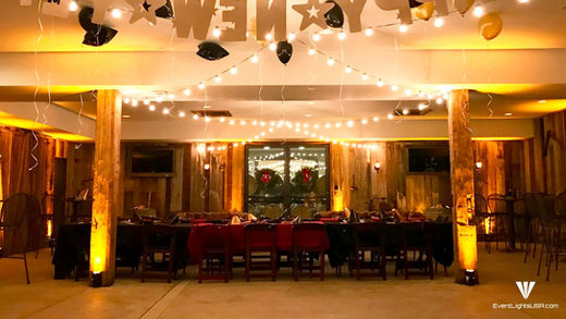 Bistro lights mixed with uplights at The Winery at Bull Run Virgina