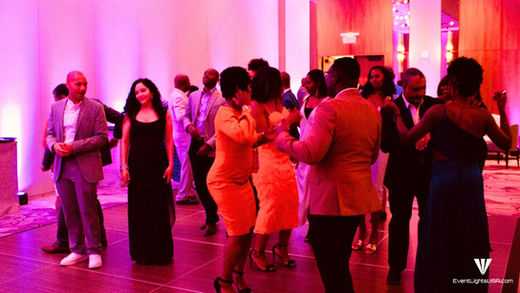 Uplights used as dance floor lighting at the Marriott Bethesda Downtown