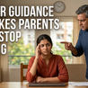 Father points at worried daughter at a table with laptop; bold text reads Career guidance mistakes parents must stop making