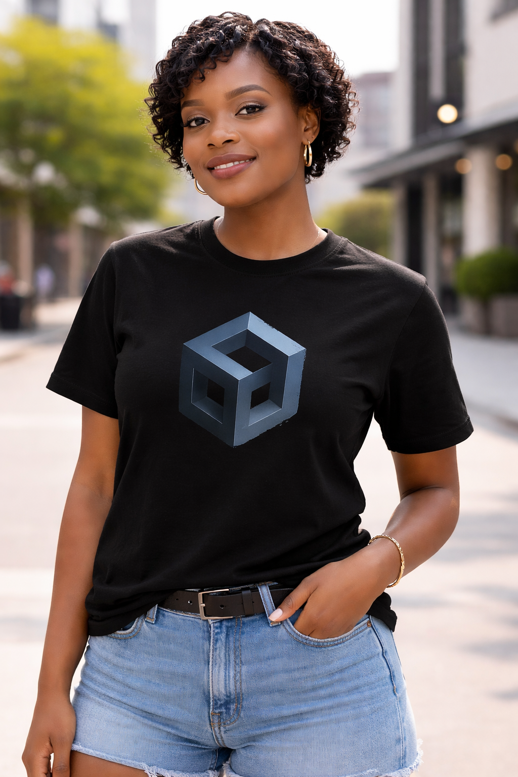 Sylver Cube Graphic T-Shirt – Modern Geometric Logo, Unisex Black Graphic Tee
