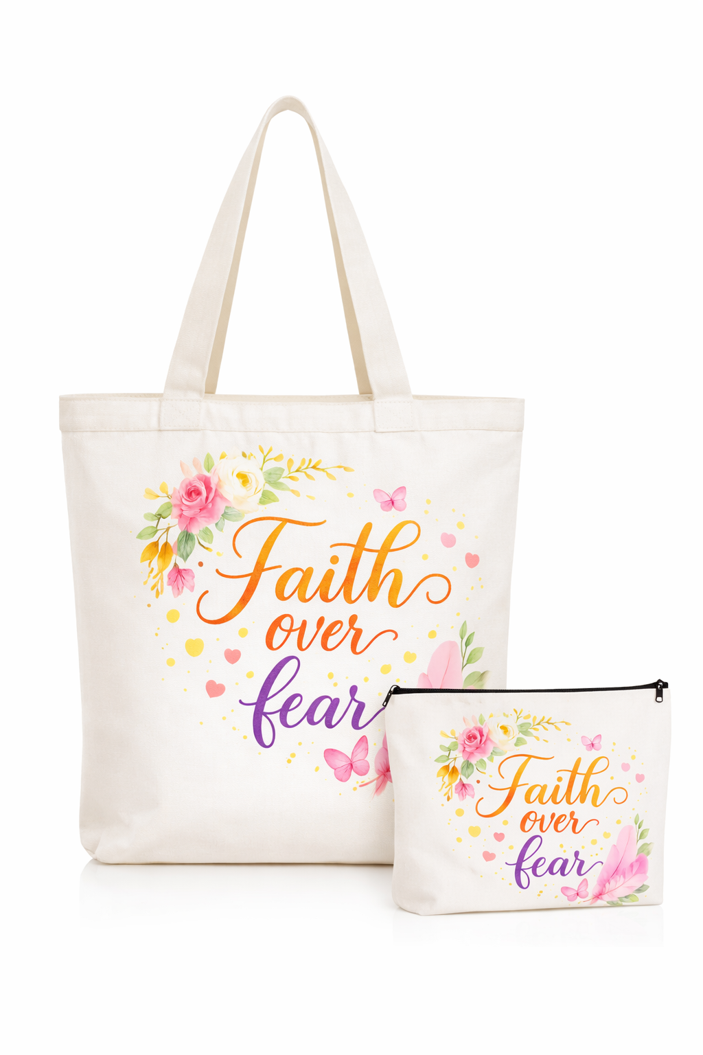 Faith Over Fear Tote Bag – Inspirational Floral Canvas Bag