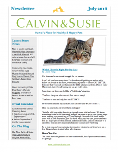 CALVIN & SUSIE JULY NEWSLETTER