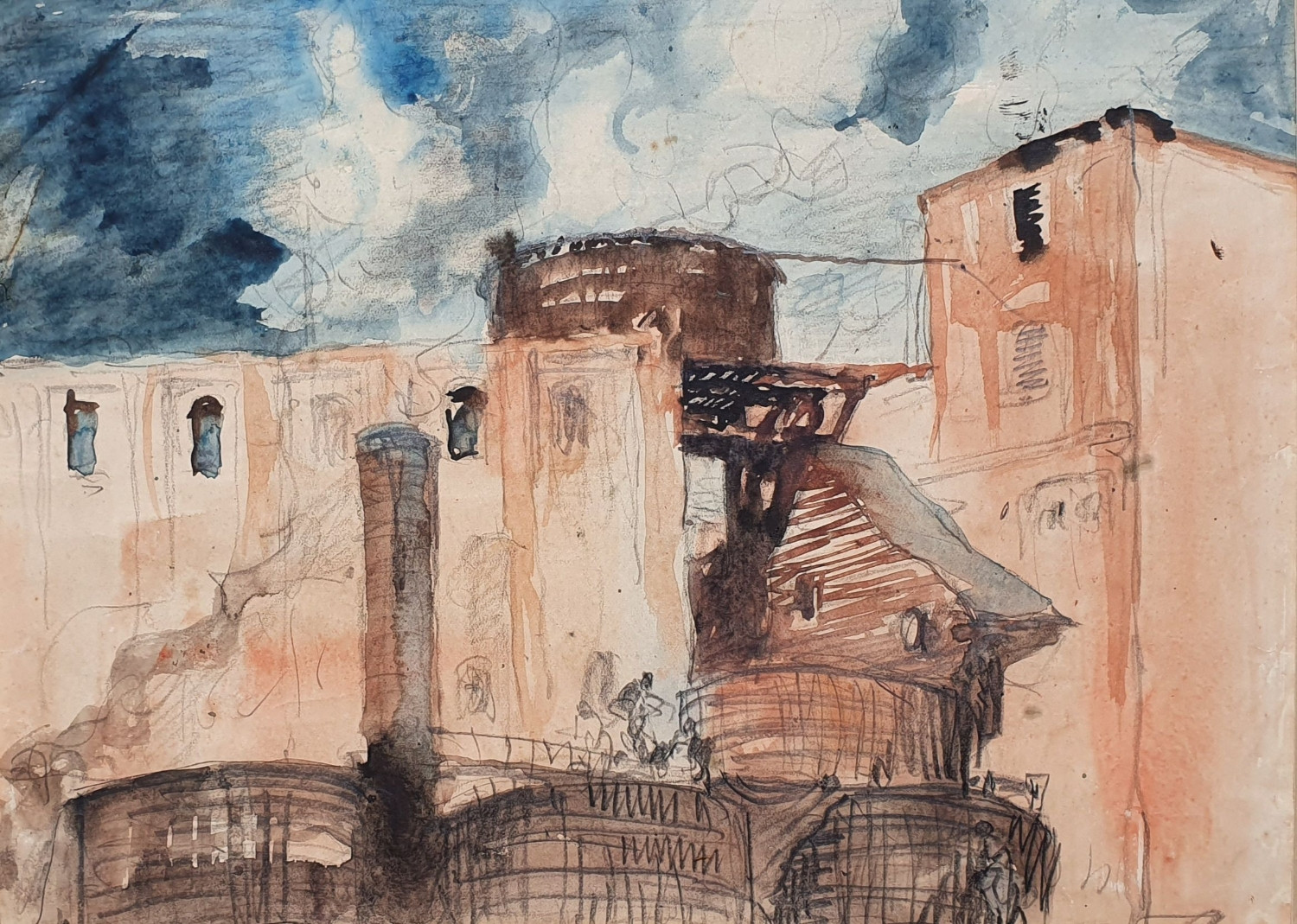 Two Preparatory Studies for "Unloading the Barges" by Sir Frank Brangwyn