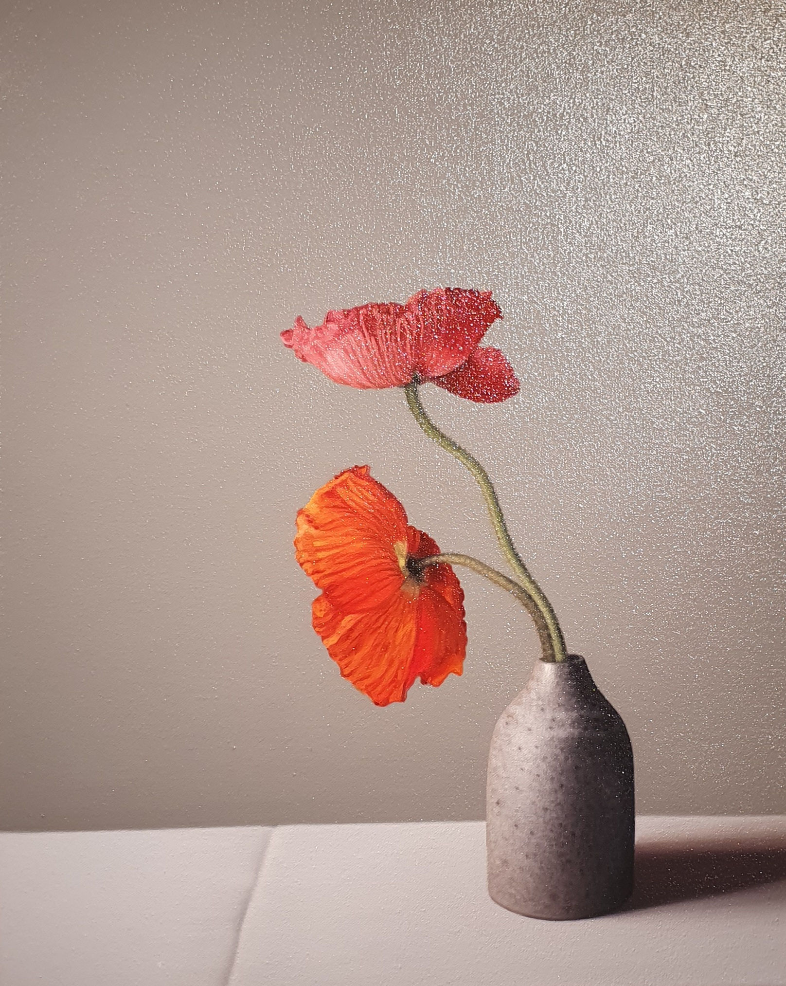 Still Life with Icelandic Poppies and Tin Glazed Bottle by Jo Barrett