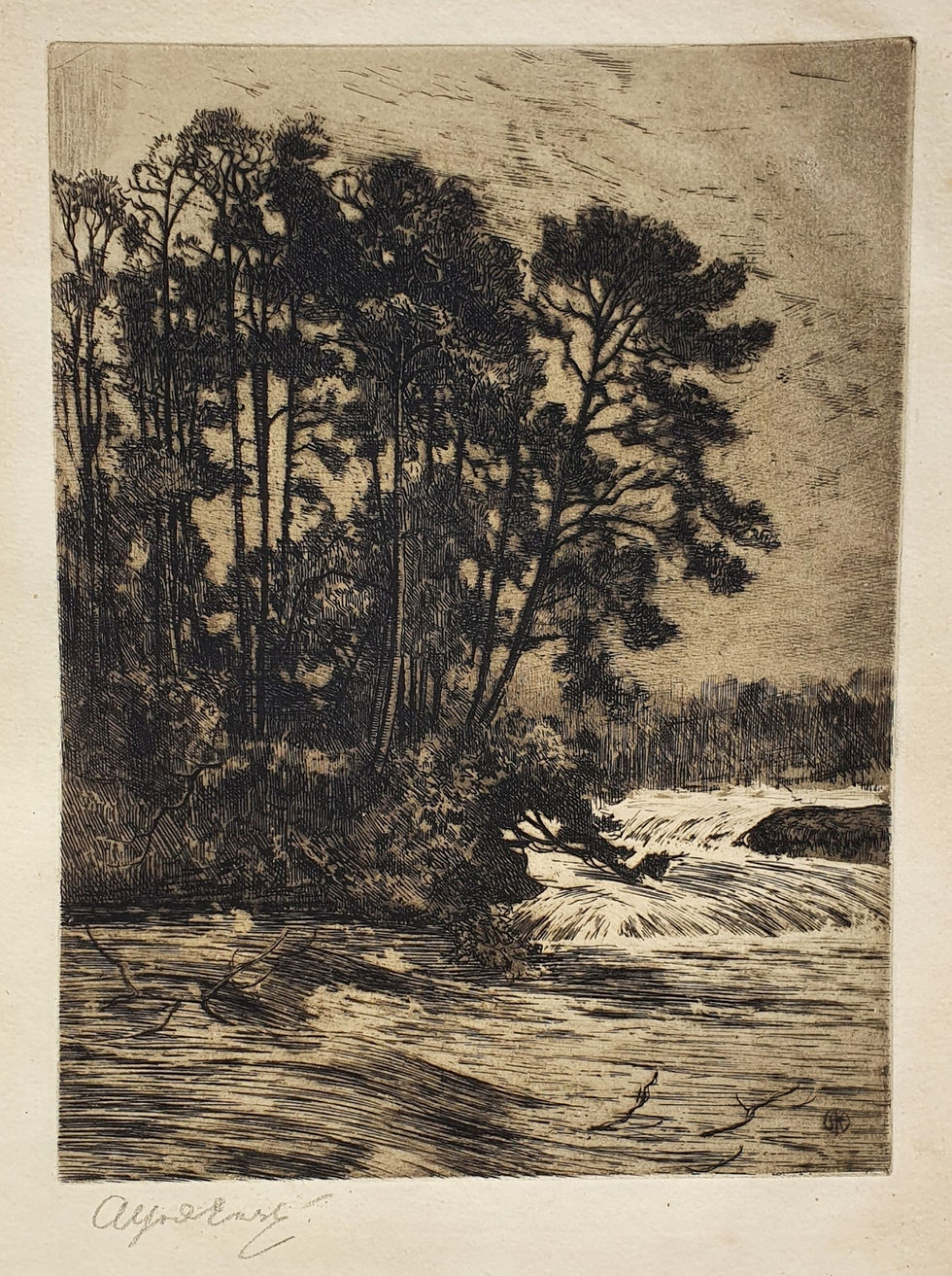 The Swollen River by Sir Alfred East (1844 - 1913)