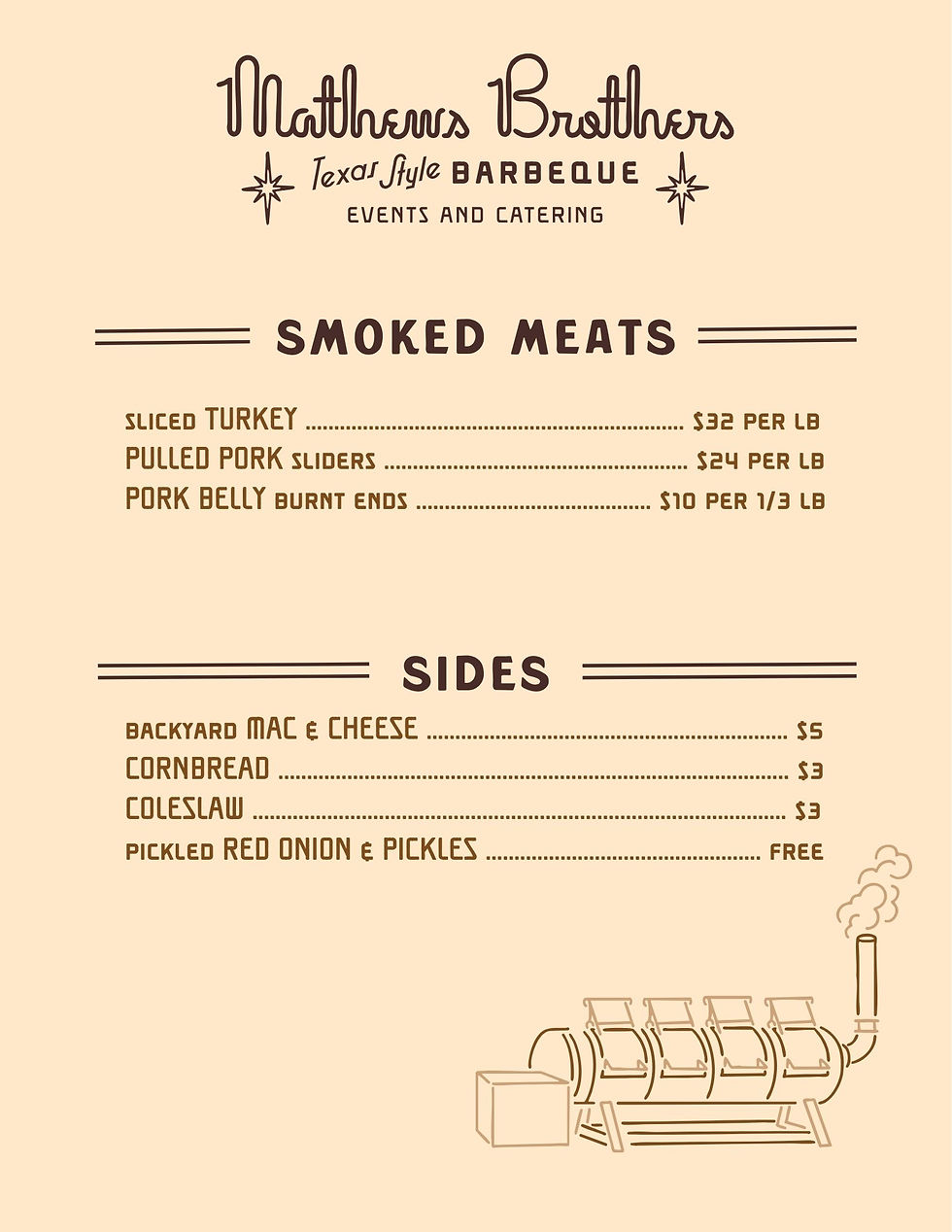 Mathews Brothers Texas-style BBQ menu in Savannah, GA