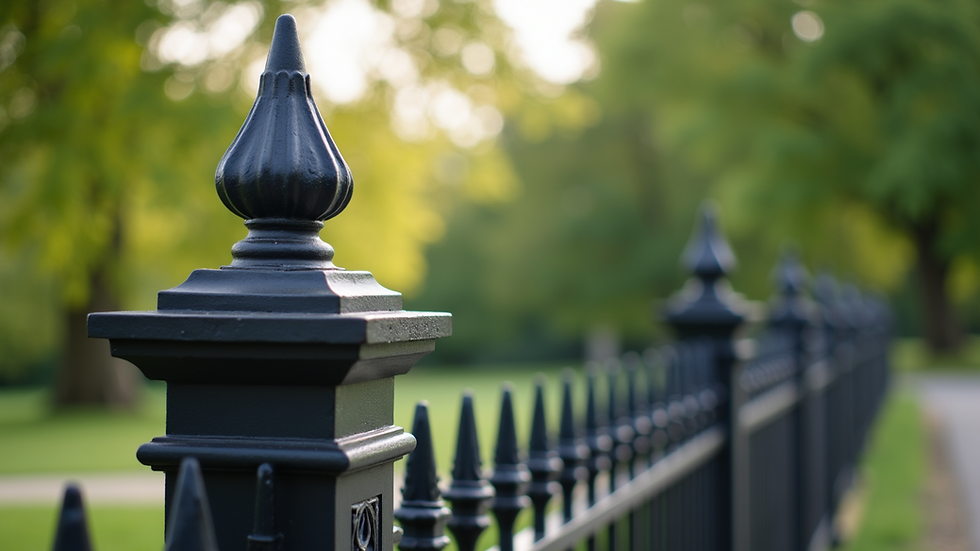 Close-up view of ornamental fence post with decorative finial