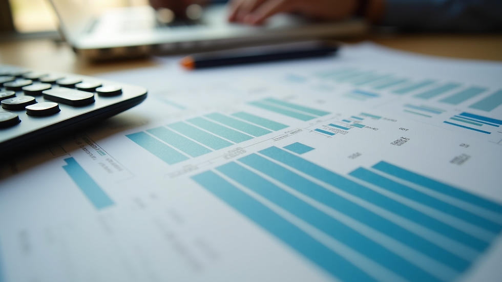 Close-up view of a calculator and financial documents