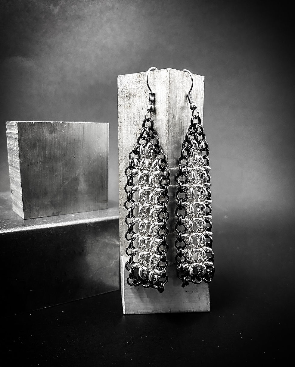 Black and Silver Ribbon Earrings