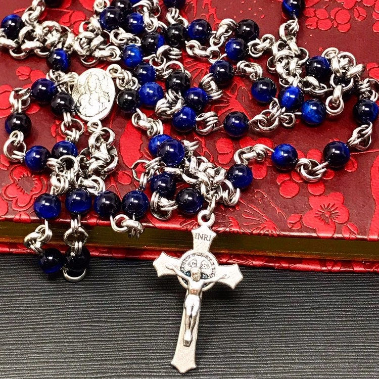 Blue Tiger's Eye and Steel Rosary