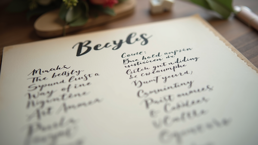 Close-up view of a wedding playlist with diverse music genres written on paper