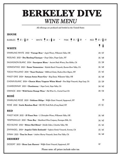 Berkeley Dive Wine Menu