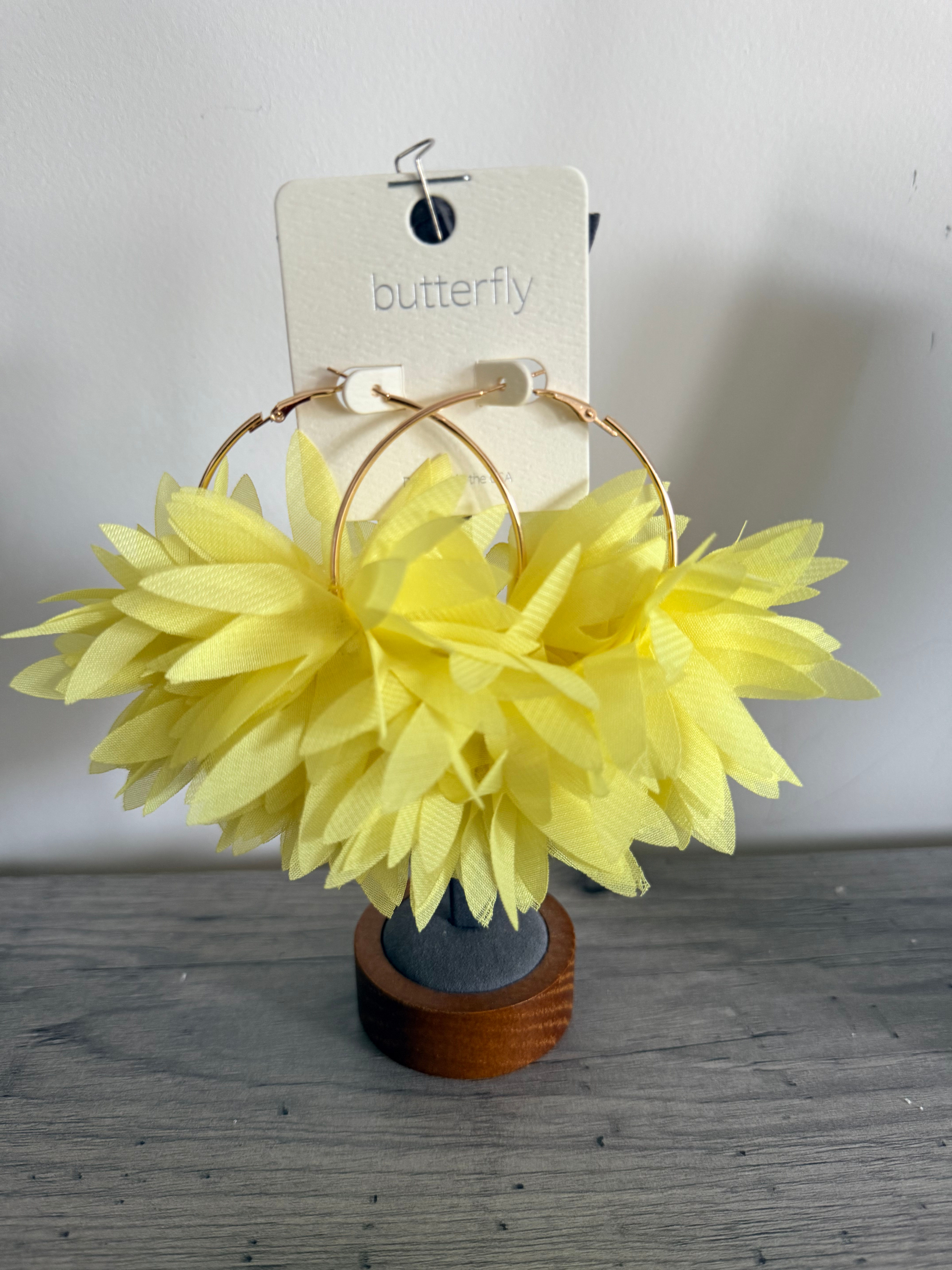 Yellow flower hoop earrings