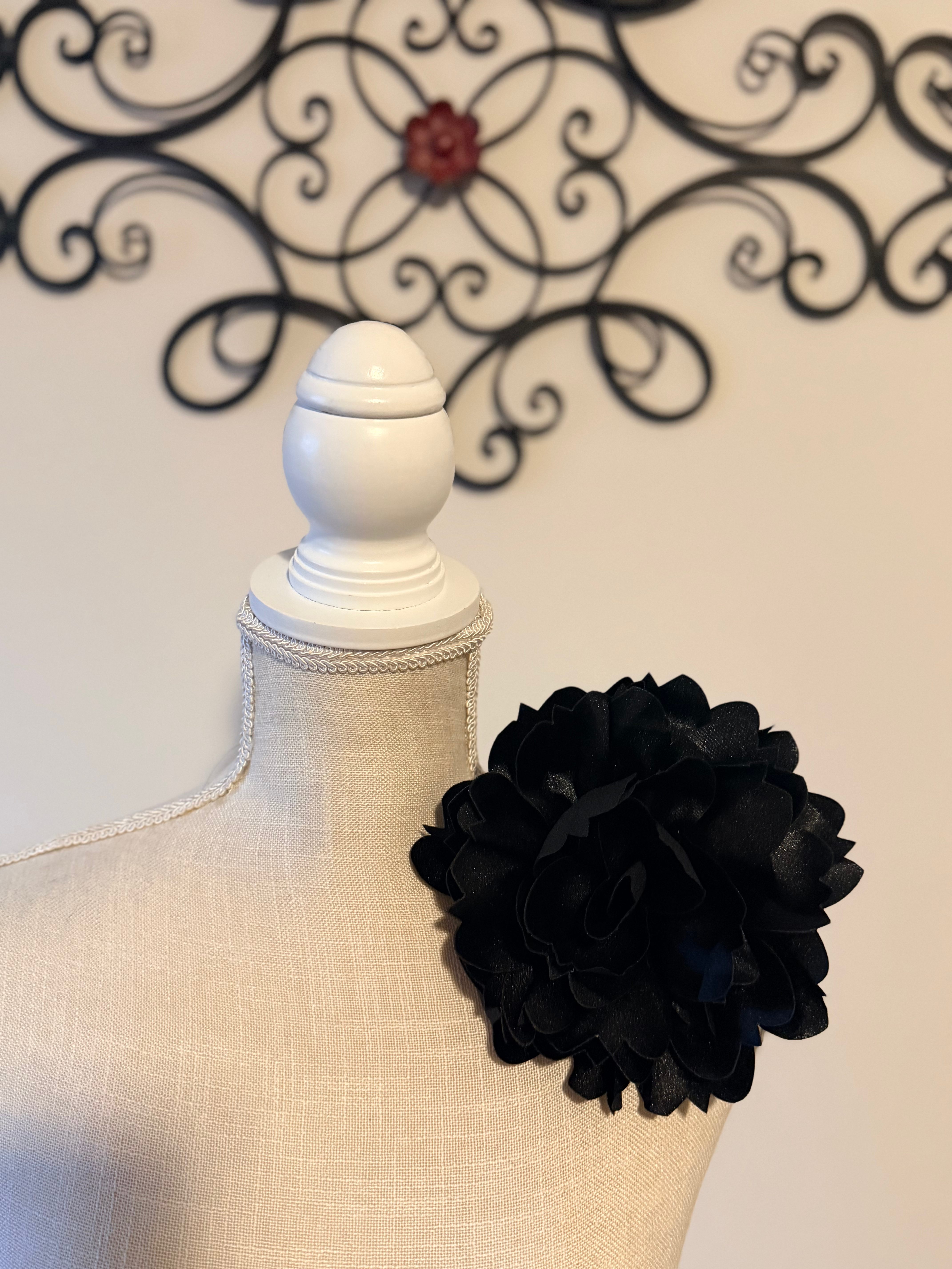 Large black fabric brooch